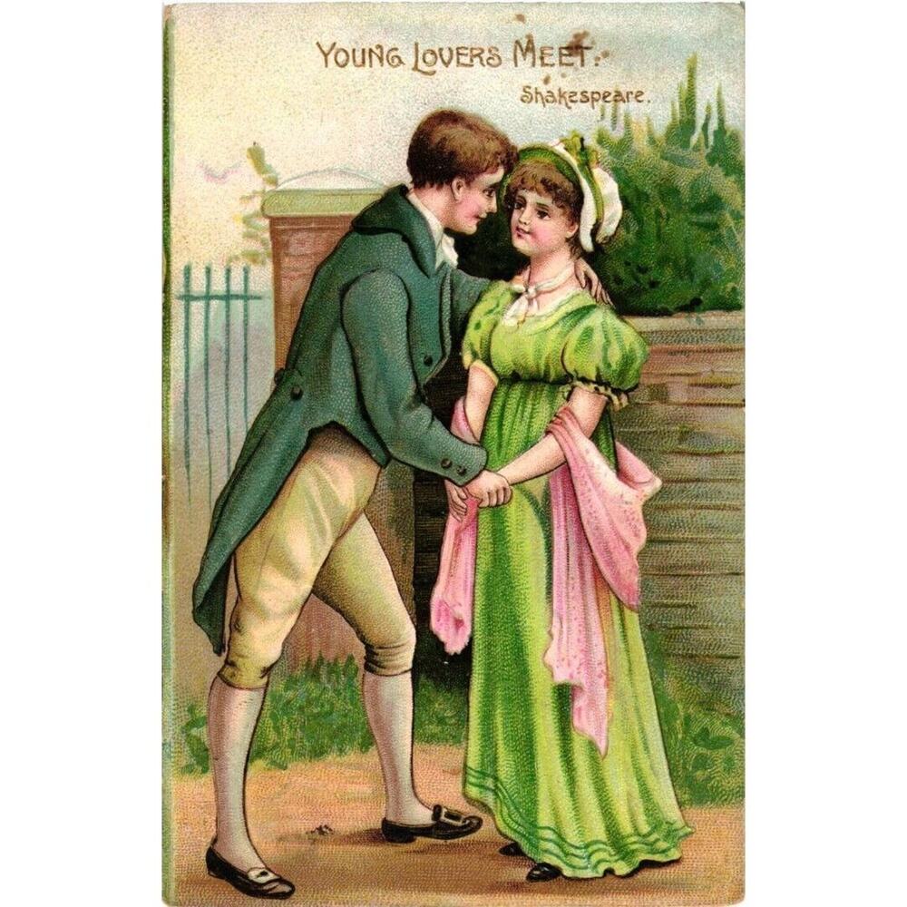 1911‎ Young Lovers Meet Shakespeare Couple Romantic Postcard Posted No Stamp